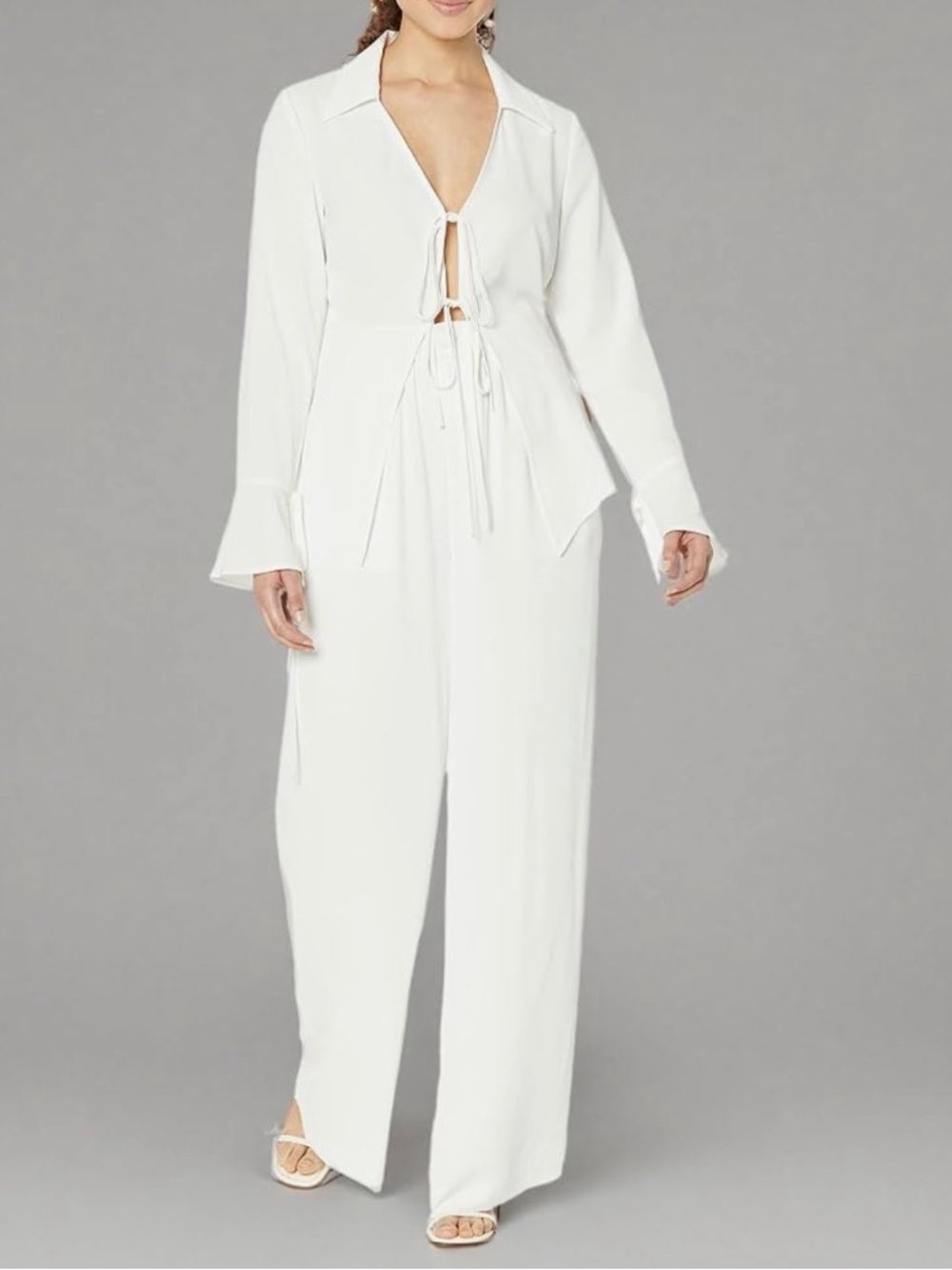 NWT Women's White Tie-Front Wide-Leg 2 Piece Set